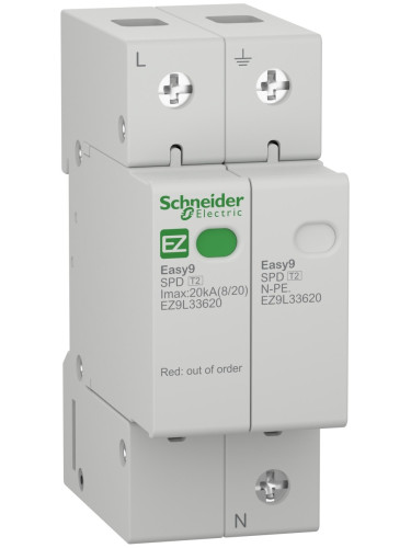 Катоден отводител EZ9L33620, 1P+N, 230VAC, <1.3kV, 10kA, 20kA, DIN