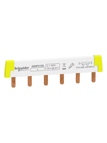 Гребен захранващ 1P, 100A, 6 пера, 110mm, A9XPH106, Schneider Electric
