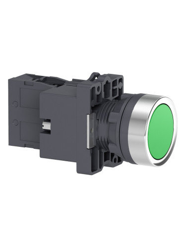 Бутон светещ, зелен, 1NO, с LED, 230VAC, ф22mm, XA2EW33M1, Schneider
