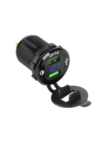 Гнездо зярядно за кола, 12~24VDC, 2xUSB, LED, волтметър, PY-CHR0004, PEIYING