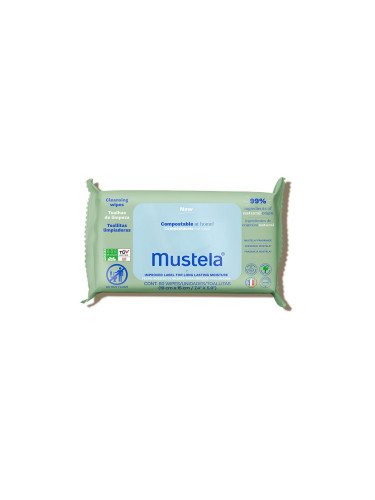 Mustela Бебешки мокри кърпи с лек аромат от органичен памук с вода х60 броя