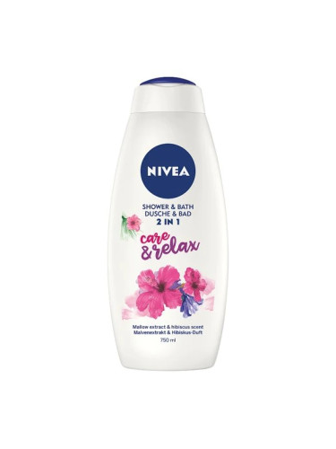 NIVEA Душ-гел и пяна за вана 2в1 Care & Relax Пяна за тяло дамски 750ml