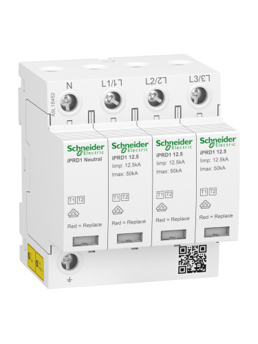 Катоден отводител A9L16482, 3P+N, 230/400VAC, 1.5kV, 20kA, 50kA, DIN шина