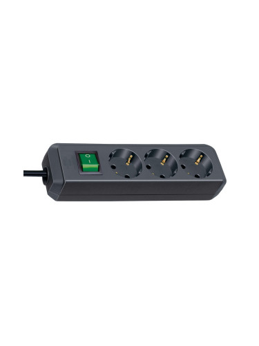 Разклонител, 3 гнезда, ключ, 5m кабел, черен, Eco-Line, Brennenstuhl 1152900