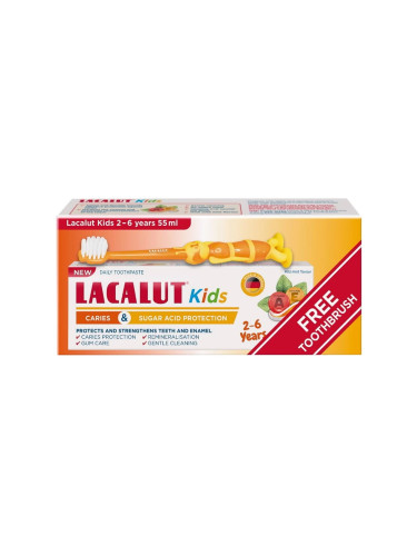 Lacalut Детска паста за зъби 2-6 години 55 ml + Детска четка за зъби