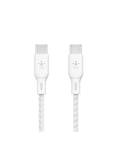 Кабел с оплетка Belkin BoostCharge 100W, USB-C към USB-C 2M, Бял