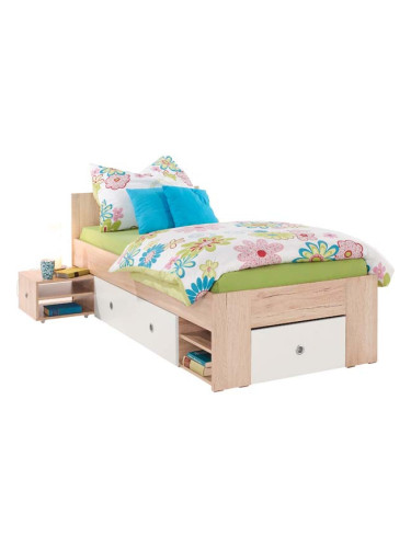 ДЕТСКО ЛЕГЛО СТЕФАН-2 С ЧЕКМЕДЖЕТА И НОЩНО ШКАФЧЕ 93.4/203.2/74 h ЗА МАТРАК 90/200 СМ В БЯЛО И ДЪБ СОНОМА