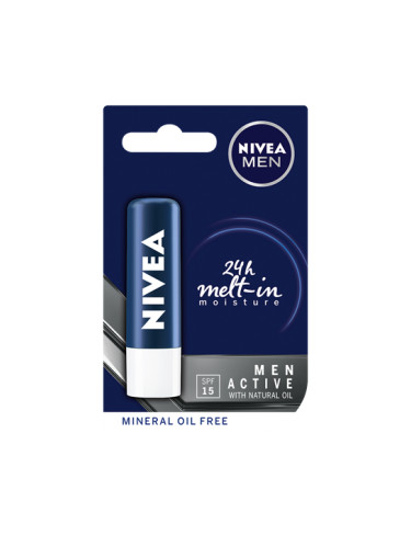 NIVEA MEN 24h MELT-IN Active Балсам за устни 4,8 г