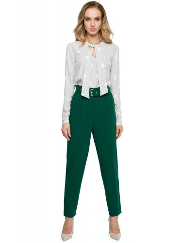 Класически панталон с висока талия в зелен цвят S124 