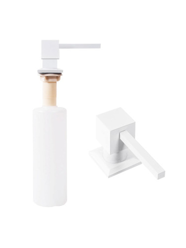 Бял квадратен дозатор за течен сапун за кухненска мивка REA SQUARE