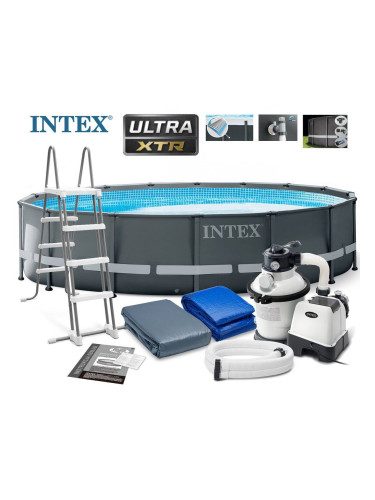 Басейн с метална конструкция, 488x122см, INTEX 26326NP Ultra XTR, с филтърна помпа, стълба, подложка и покривало
