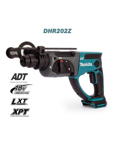 Перфоратор акумулаторен Makita DHR202Z, 18V, LXT, SDS-plus, 2J, безчетков мотор