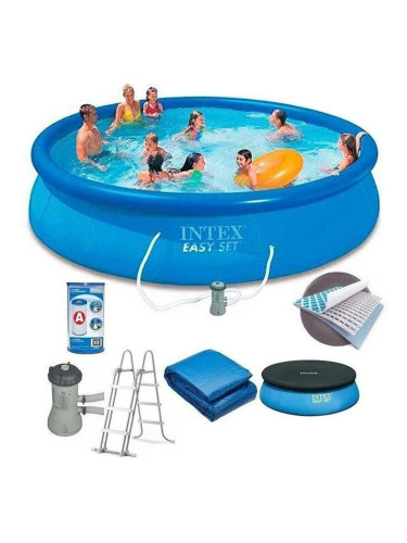 Басейн с надуваем ринг, 457х107см, INTEX 26166NP Easy Set (54908NP), с филтърна помпа, стълба, подложка и покривало
