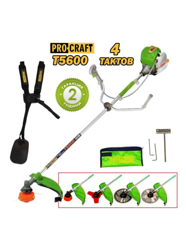 Тример бензинов PROCRAFT T5600 1.4 к.с. 37.7 куб.см, 4-тактов - с нож, диск и корда
