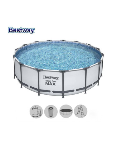 Басейн с метална конструкция, 457x122см, Bestway 56438 Steel Pro Max, с филтър, стълба и покривало