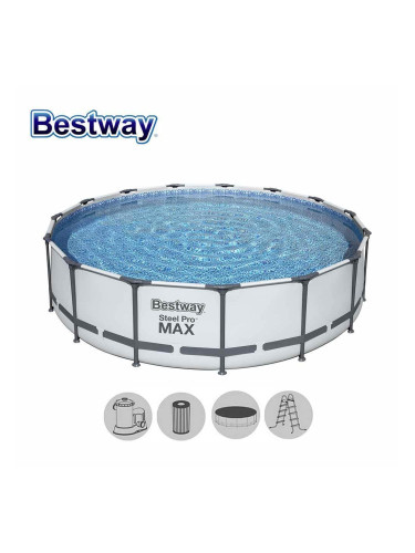 Басейн с метална конструкция, 457x107см, Bestway 56488 Steel Pro, с филтърна помпа, стълба и покривало