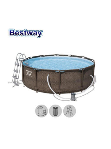 Басейн с метална конструкция, ратан, 366x100см, Bestway 56709 Framed pool Round Brown, с филтърна помпа и стълба
