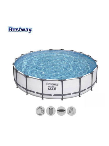 Басейн с конструкция, сглобяем, кръгъл, 427x122см, Bestway 5612x Steel Pro Max, 15232л, с филтър, стълба и покривало