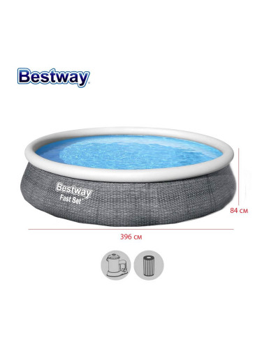 Басейн надуваем ринг, ратан, 396x84см, Bestway 57376 Fast Set, с филтърна помпа, 7340л.