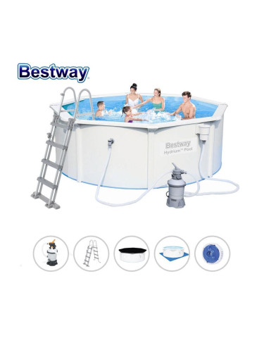 Басейн с твърди страници и конструкция, 360x120см, Bestway 56574 Hydrium Steel, с монтиран скимер + филтър, стълба, покривало и подложка