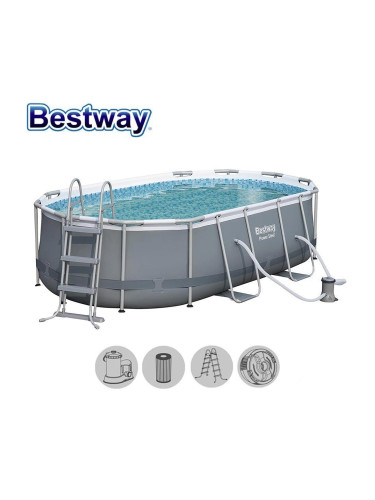 Басейн с метална конструкция 424x250x100см, Bestway 56620 Power Steel Frame Oval, с филтър, стълба и дозатор