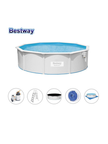 Басейн с твърди страни и конструкция 460x120см, Bestway 56384 Hydrium, с филтър, стълба, подложка, покривало и диспенсър
