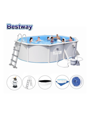 Басейн с твърди страници и конструкция, овален, 500x360x120см, Bestway 56586 Hydrium, с филтър, стълба, подложка, покривало и диспенсър