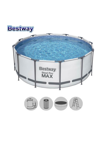 Басейн с метална конструкция, сглобяем, 427x107см, Bestway 56950 Steel Pro Max, с филтърна помпа, стълба и покривало