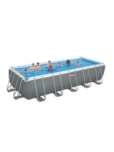 Басейн с метална конструкция 640x274x132 см, Bestway 5612B Power Steel Rectangular - с филтър, стълба, покривало и диспенсър