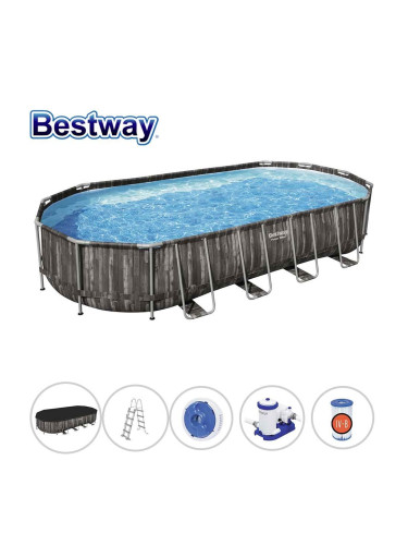 Басейн с мет. конструкция, овален, 732x366x122см, Bestway 5611T Power Steel, с филтър, стълба, покривало и диспенсър