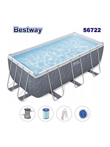 Басейн с метална конструкция, сглобяем, 412x201x122см, Bestway 56722 Power Steel, с филтър, стълба и дозатор за хлор