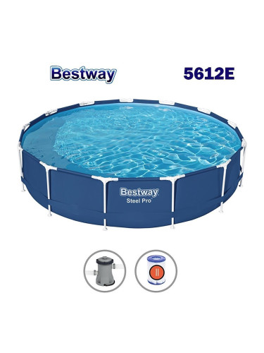 Басейн с мет. конструкция, кръгъл, сглобяем, 396x84см., Bestway 5612E Steel Pro, с филтърна помпа