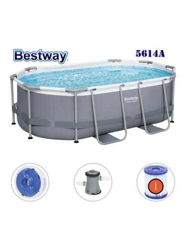 Басейн с метална конструкция, сглобяем, овален, 305x200x84 см, Bestway 5614A Power Steel, с филтърна помпа и дозатор за хлор