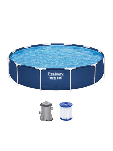 Басейн с метална конструкция сглобяем 366x76 см, Bestway 56681 Steel Pro, 6473 л, с филтърна помпа