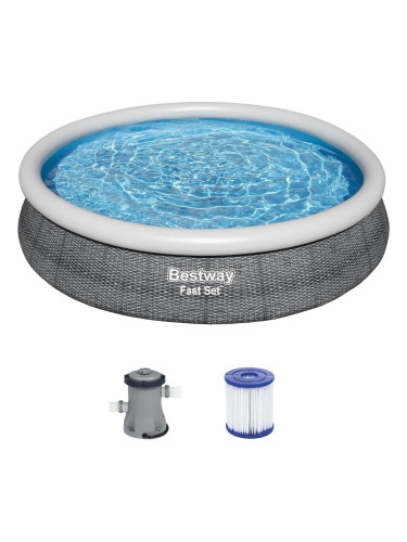 Басейн с надуваем ринг, семеен, 457x84 см, Bestway 57313 Fast Set, с филтърна помпа