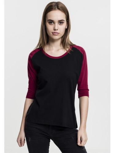 Дамска блуза Urban Classics blk/burgundy с 3/4 ръкави