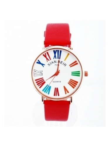 Червен часовник с римски цифри