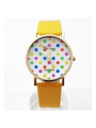 Жълт часовник с цветни точки