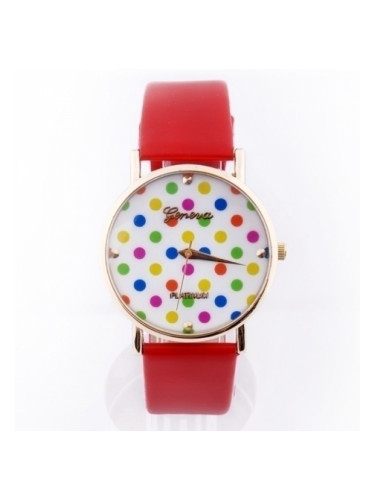 Червен часовник с цветни точки