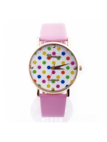 Розов часовник с цветни точки