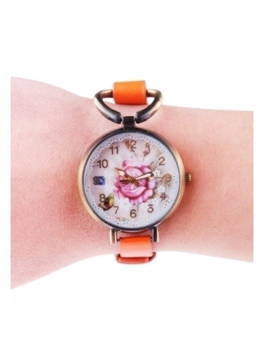 Оранжев часовник-гривна с роза