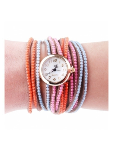 Часовник с оранжево-синя каишка и мъниста