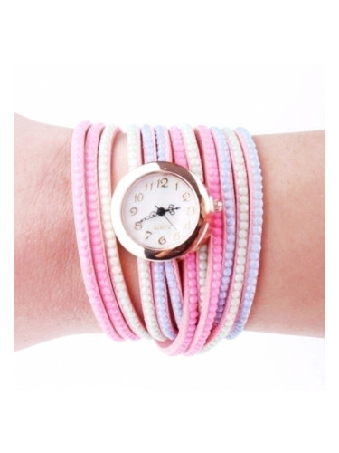 Часовник с розово-синя каишка и мъниста