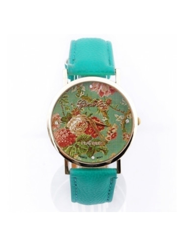 Стилен тюркоазен часовник с цветя