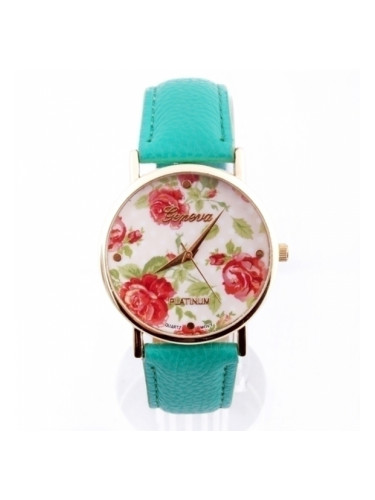 Стилен тюркоазен часовник с рози
