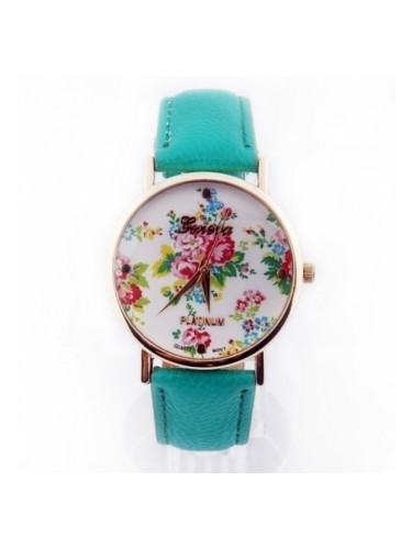 Стилен тюркоазен часовник с цветя