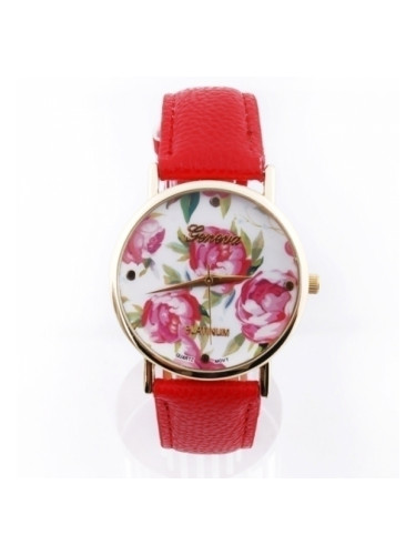 Червен часовник с цветя