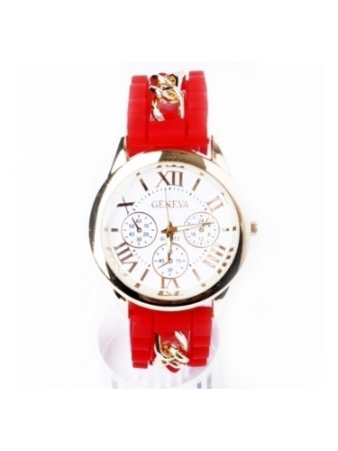 Червен часовник със силиконова каишка