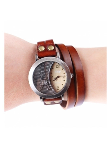 Дамски часовник с кафява кожена каишка