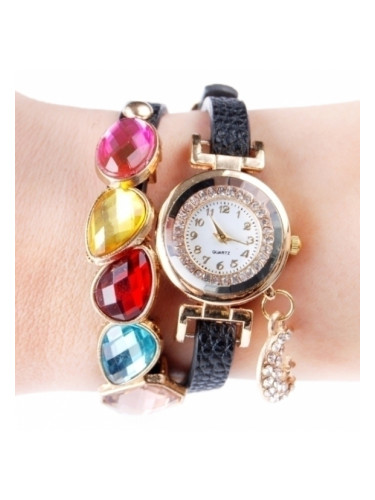 Черен часовник с цветни камъни